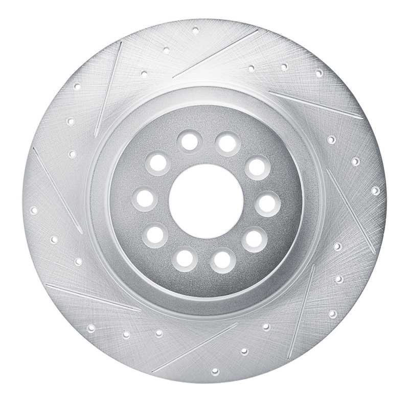 R1 03-05 Jaguar S-Type Rear Left Drilled & Slotted Silver Brake Rotor