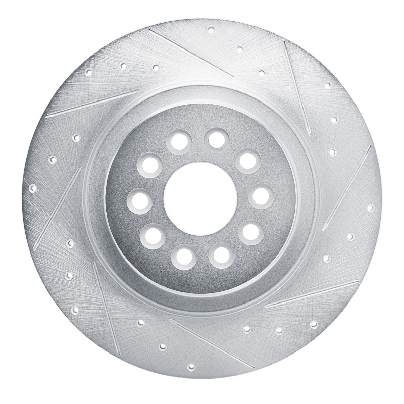 R1 03-05 Jaguar S-Type Rear Right Drilled & Slotted Silver Brake Rotor