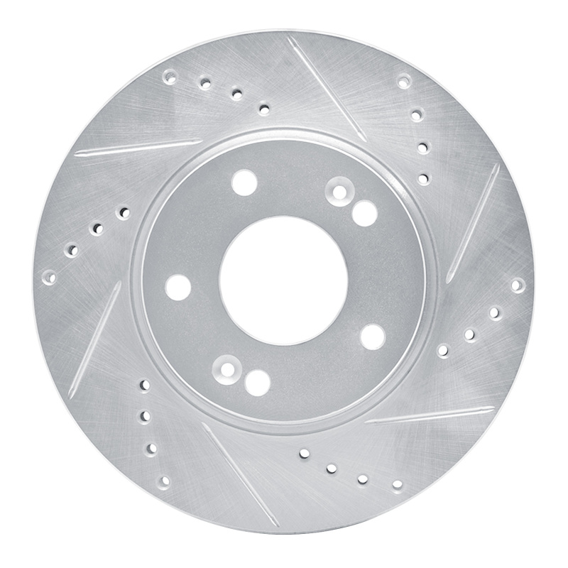 R1 10-13 Kia Forte5 Front Right Drilled & Slotted Silver Brake Rotor