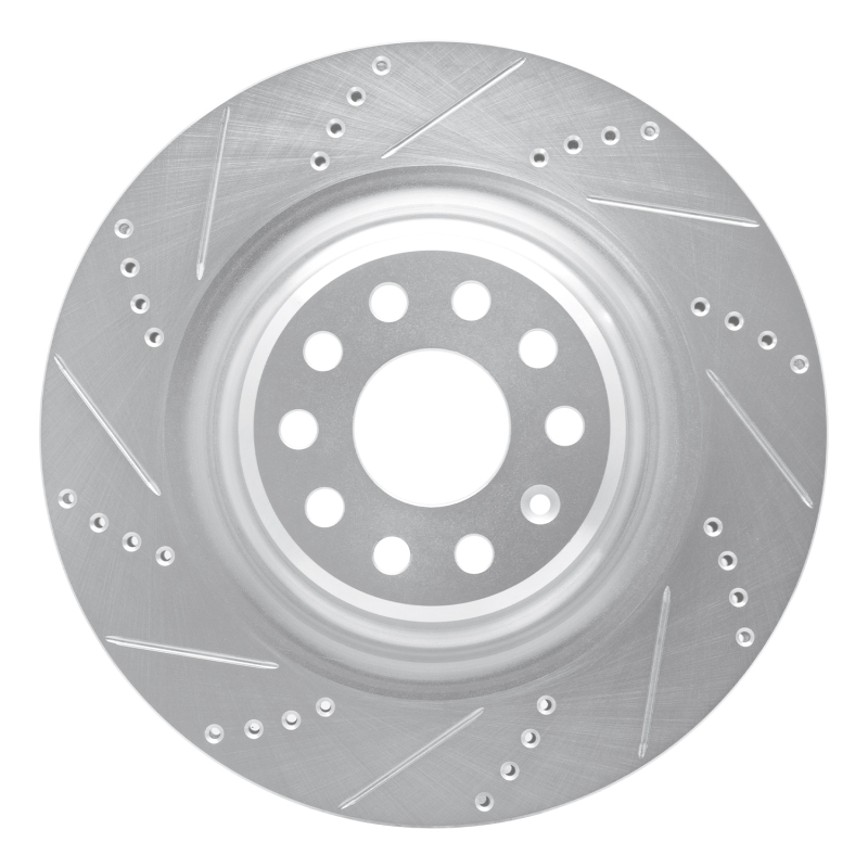 R1 12-21 Tesla Model S Rear Left Drilled & Slotted Silver Brake Rotor