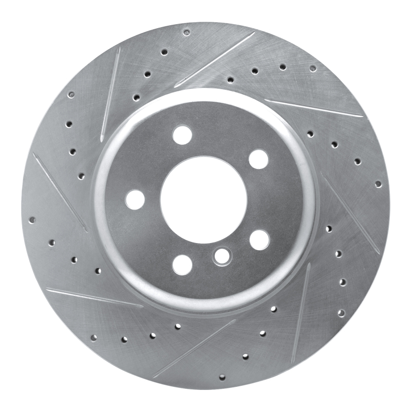 R1 10-19 BMW 640I xDrive Convertible Rear Left Drilled & Slotted Silver Brake Rotor