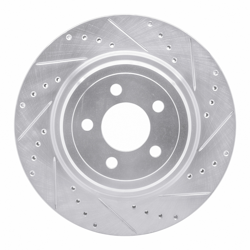 R1 06-23 Dodge Magnum Rear Right Drilled & Slotted Silver Brake Rotor