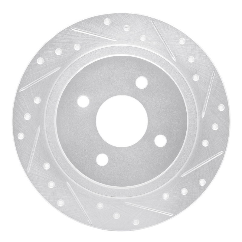 R1 02-04 Ford Focus Rear Right Drilled & Slotted Silver Brake Rotor