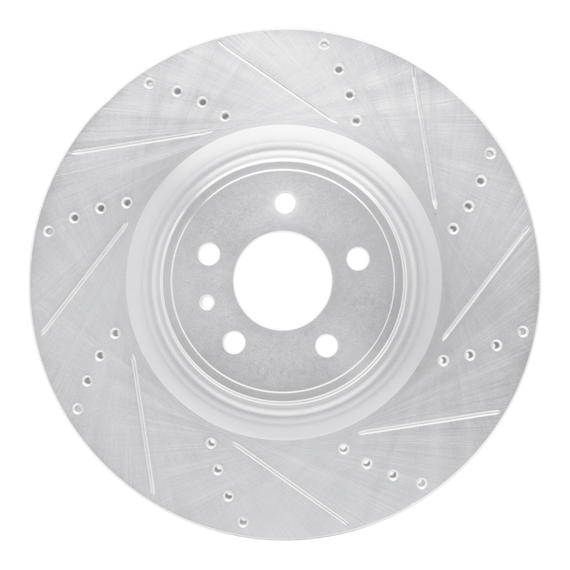 R1 13-14 Ford Mustang Front Right Drilled & Slotted Silver Brake Rotor