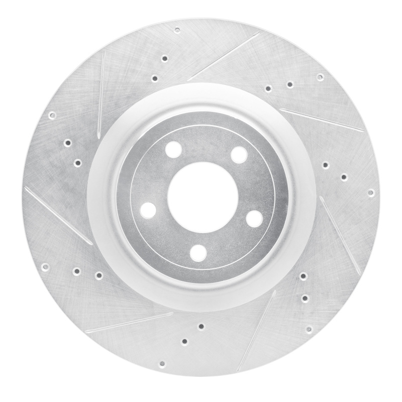 R1 15-23 Ford Mustang Front Left Drilled & Slotted Silver Brake Rotor