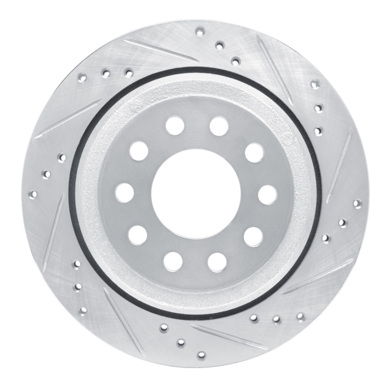 R1 03-11 Lincoln Town Car Rear Right Drilled & Slotted Silver Brake Rotor