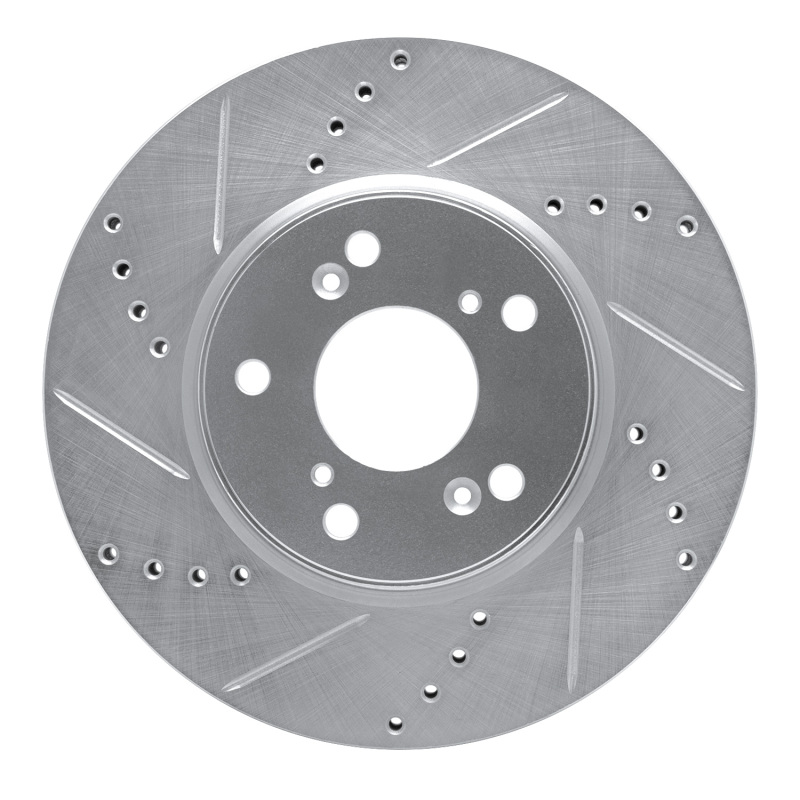 R1 13-25 Honda Civic Hatchback Front Left Drilled & Slotted Silver Brake Rotor