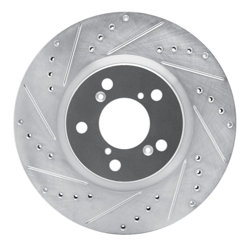 R1 06-14 Honda Ridgeline Front Left Drilled & Slotted Silver Brake Rotor