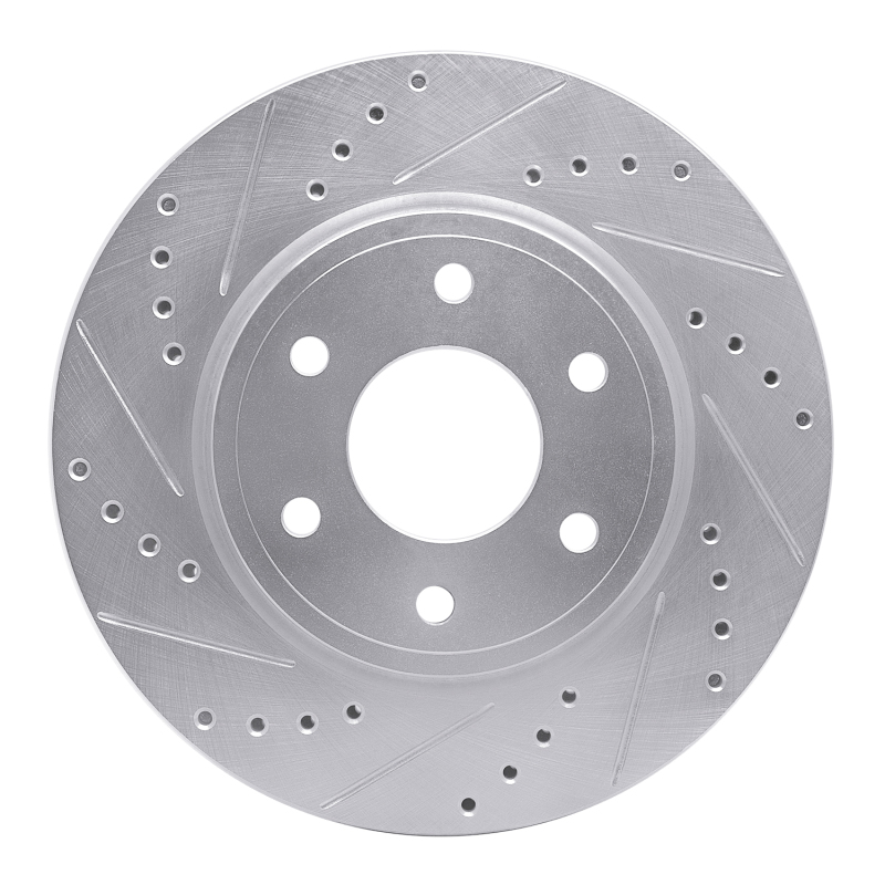 R1 05-21 Nissan Frontier Front Left Drilled & Slotted Silver Brake Rotor