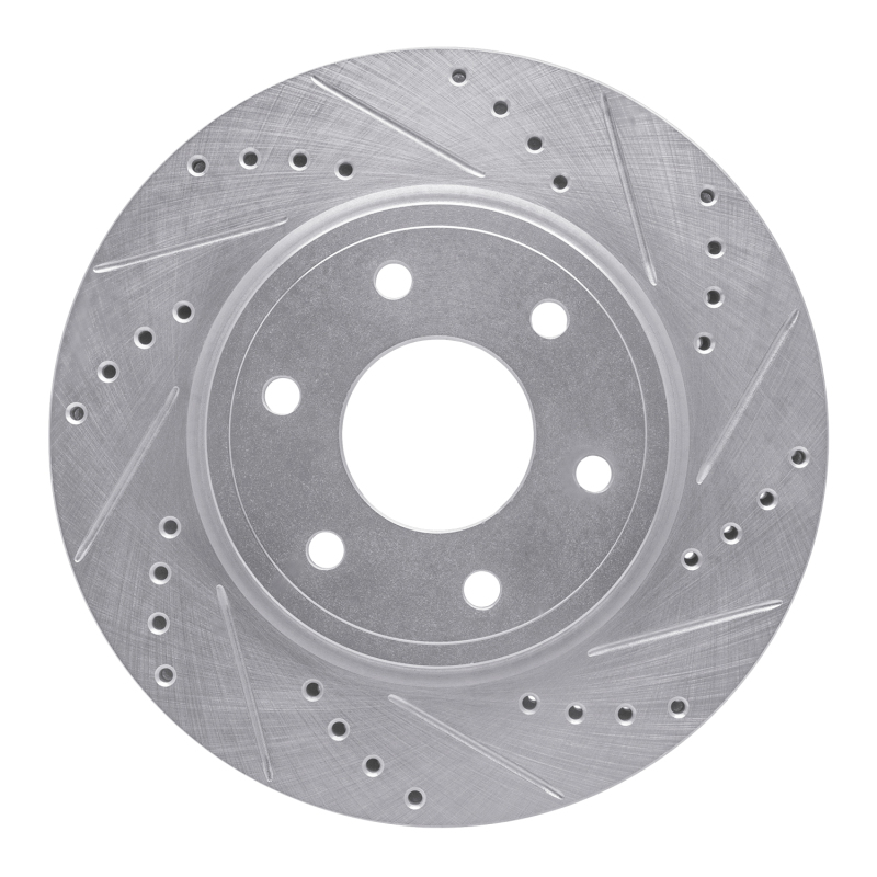 R1 05-21 Nissan Frontier Front Right Drilled & Slotted Silver Brake Rotor