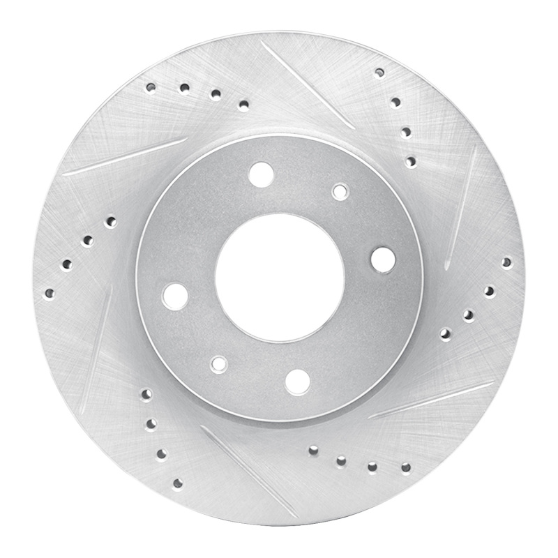 R1 04-04 Mitsubishi Lancer Front Right Drilled & Slotted Silver Brake Rotor