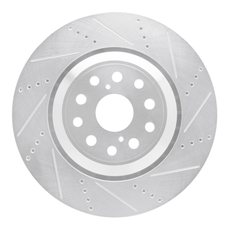 R1 07-23 Lexus LS600h Right Front Drilled & Slotted Silver Brake Rotor