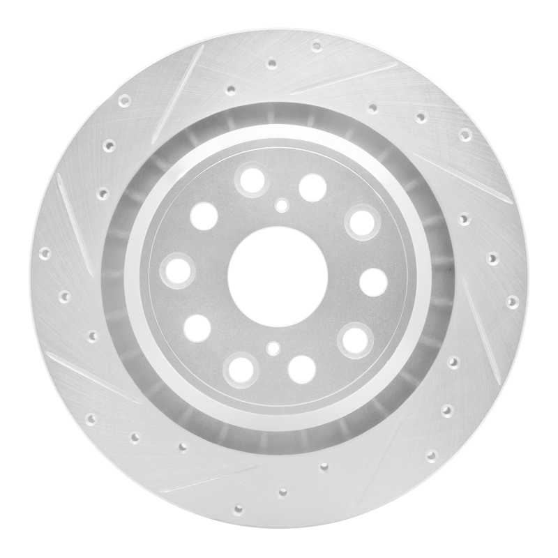 R1 07-17 Lexus LS600h Left Rear Drilled & Slotted Silver Brake Rotor