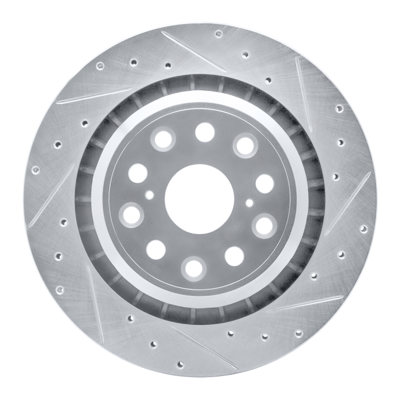 R1 07-17 Lexus LS460 Right Rear Drilled & Slotted Silver Brake Rotor